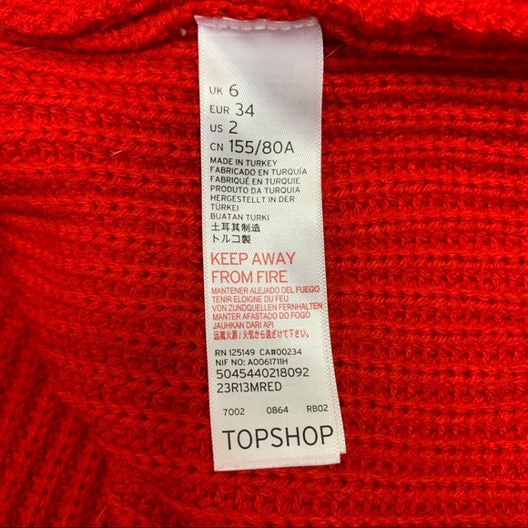 Topshop | Red Knit Turtleneck Sweater with Statement Sleeves - Picture 5 of 6